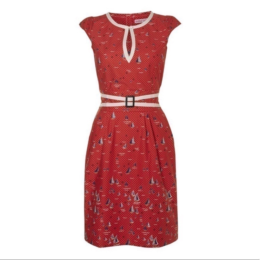 Trollied Dolly Red Sailboat Seaside Dress Medium